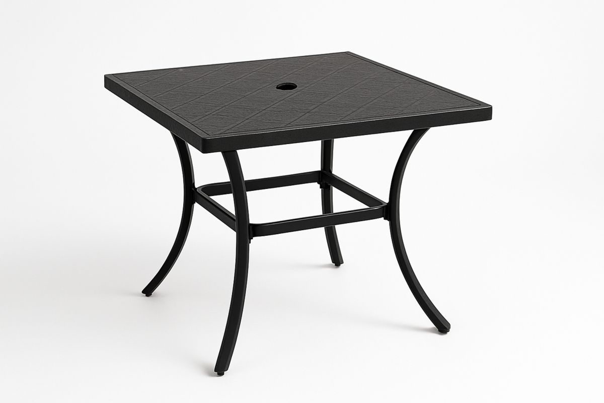 Utendørs bord i aluminium og stål, svart, 90x90 cm