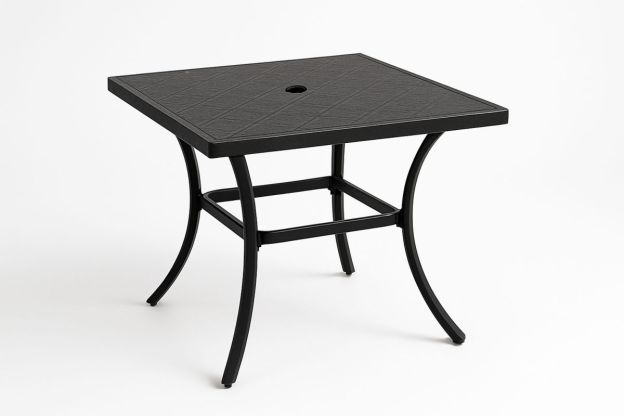 Utendørs bord i aluminium og stål, svart, 90x90 cm