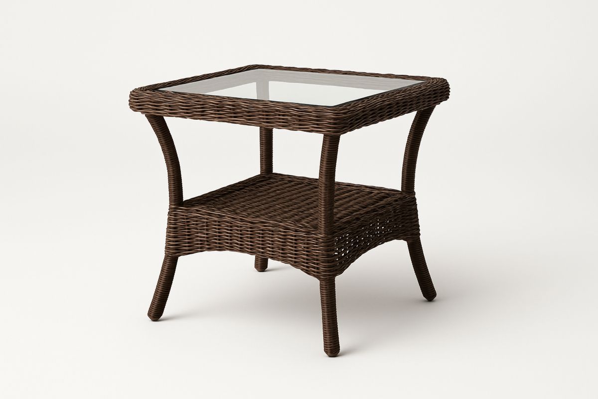 Rektangulært bord av glass og rattan 50x50x45 cm brun