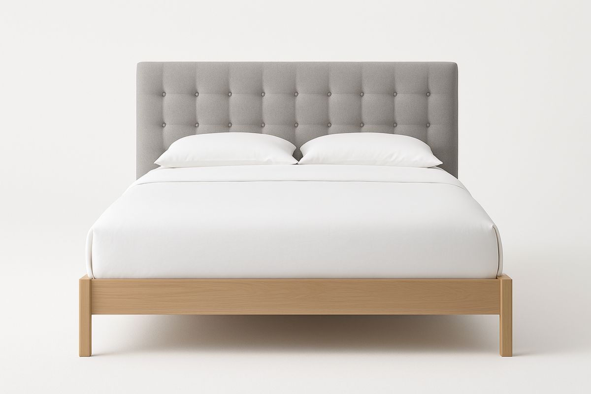 Dobbeltseng med Treverk og Polstret Hodegjerde i Grått 200x150 cm