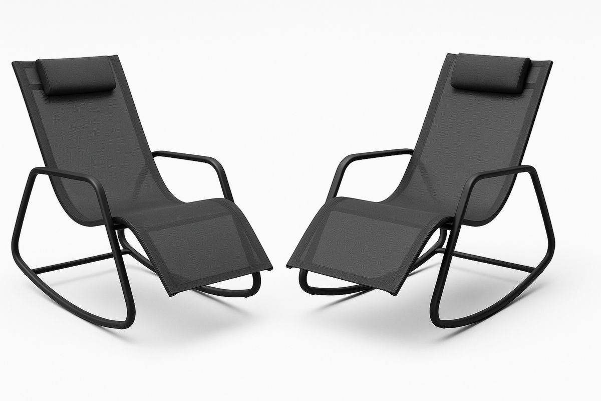 Sett med to gyngestoler metallramme polyesterstoff svart