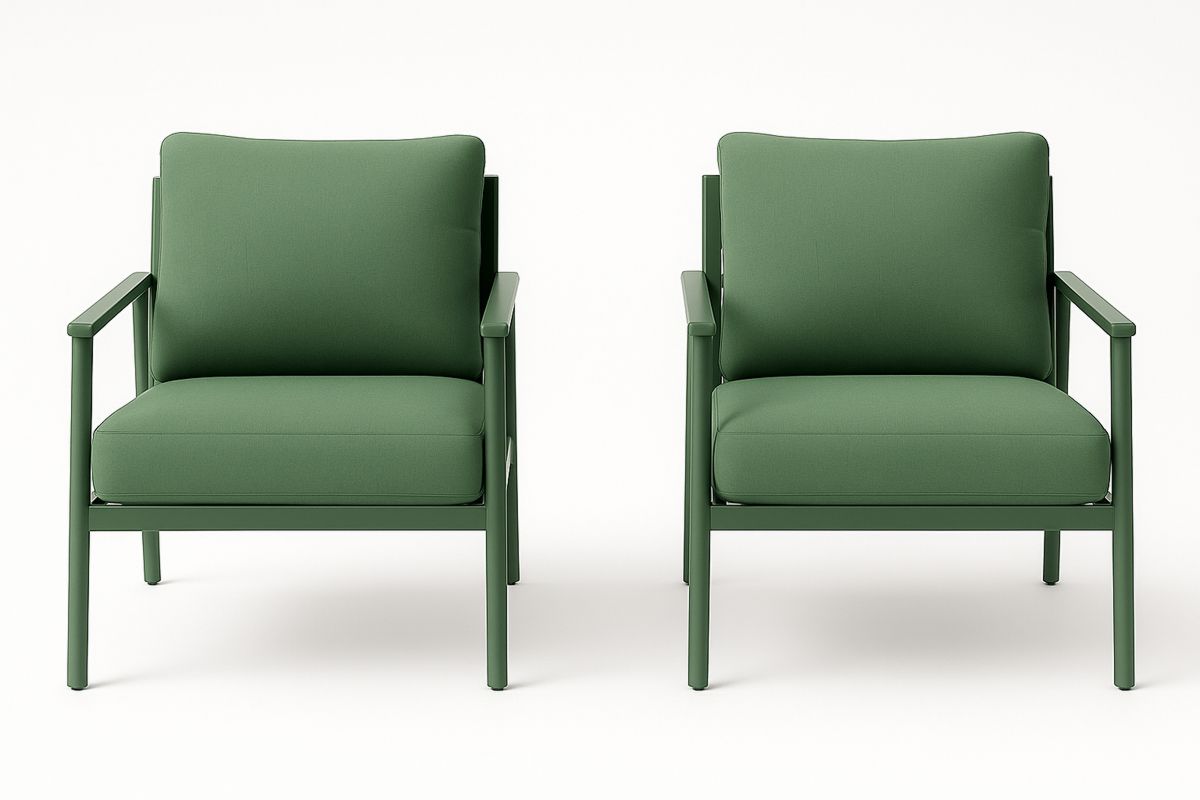 2 stk grønne hagestoler i aluminium med polyesterputer