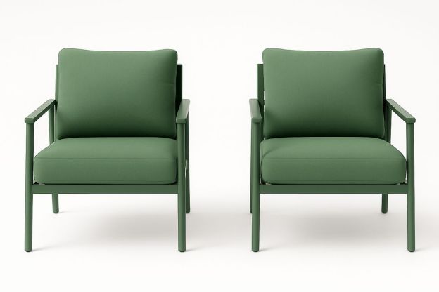 2 stk grønne hagestoler i aluminium med polyesterputer