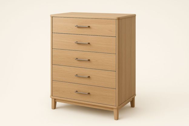 Kommode fem skuffer lys eik MDF 80x45x110 cm