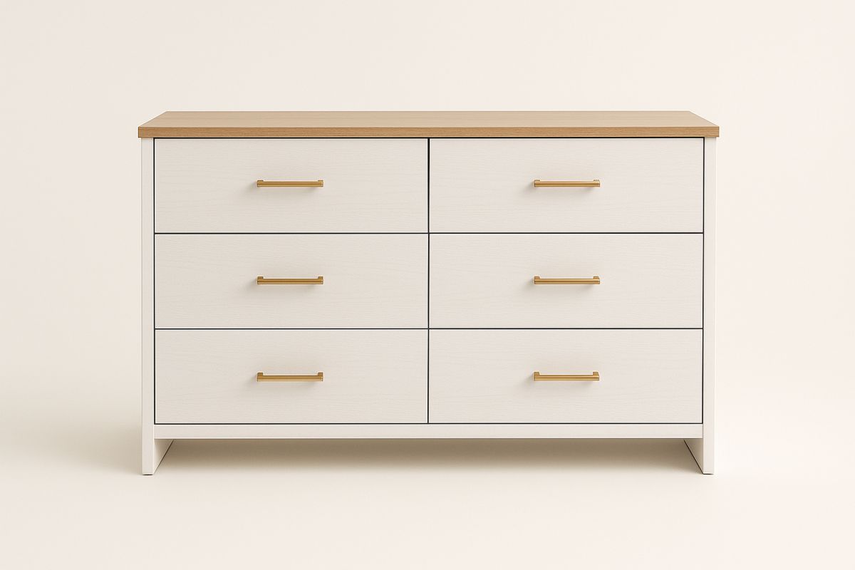 Kommode Treverk Hvit/Eik 6 Skuffer