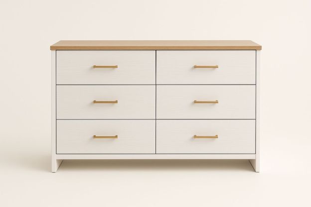 Kommode Treverk Hvit/Eik 6 Skuffer