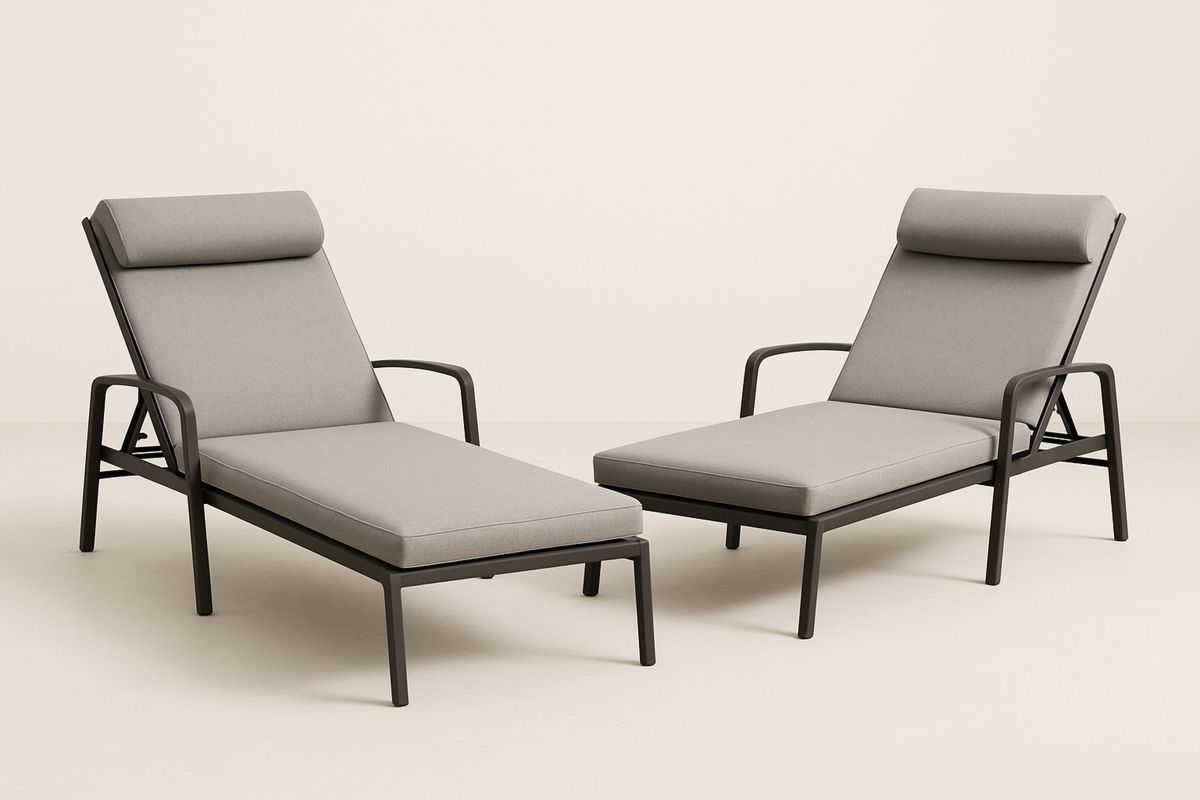 Solsengsett med aluminium og polyester, grå, 2 stykker