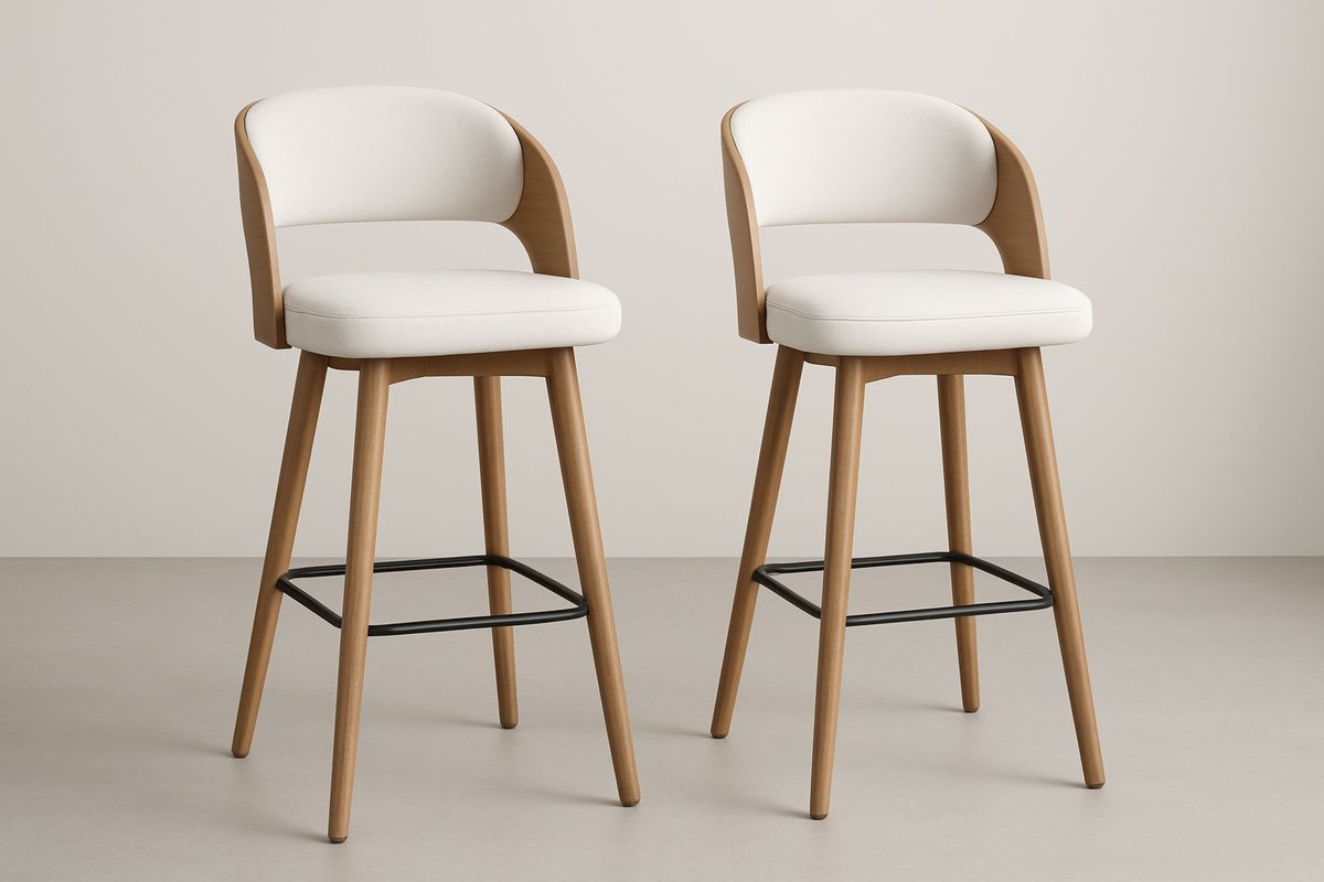 2-pak Barstoler med Hvit Polyester Sete og Treben