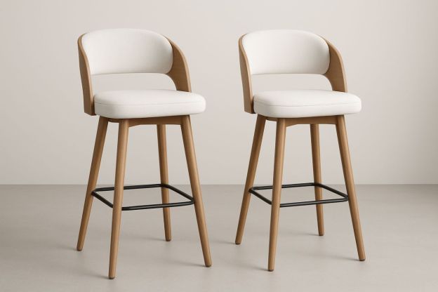 2-pak Barstoler med Hvit Polyester Sete og Treben