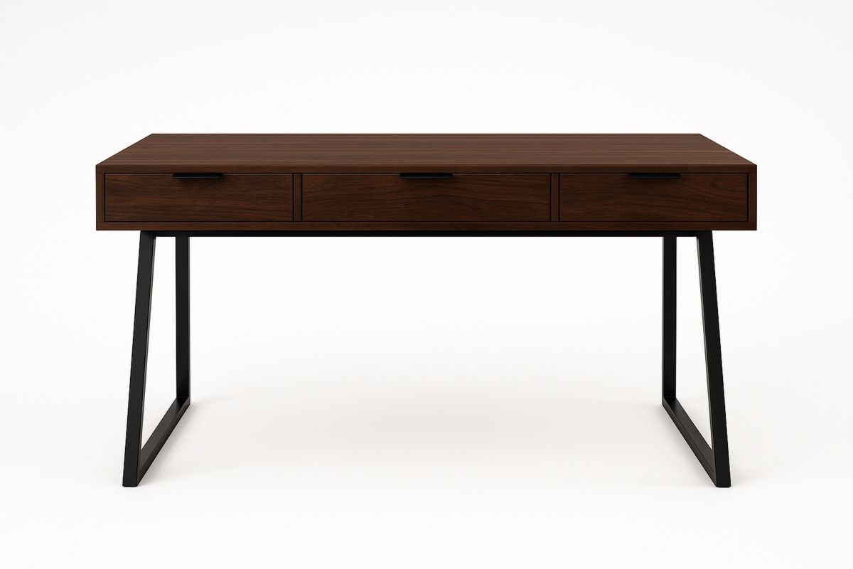 Skrivebord med metallben i mørkt tre