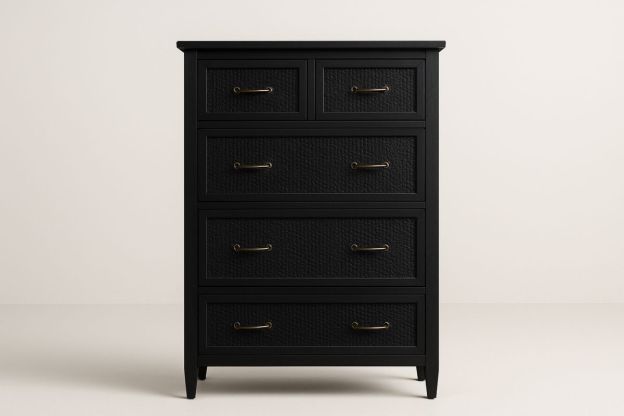 Svart femskuffers kommode i tre