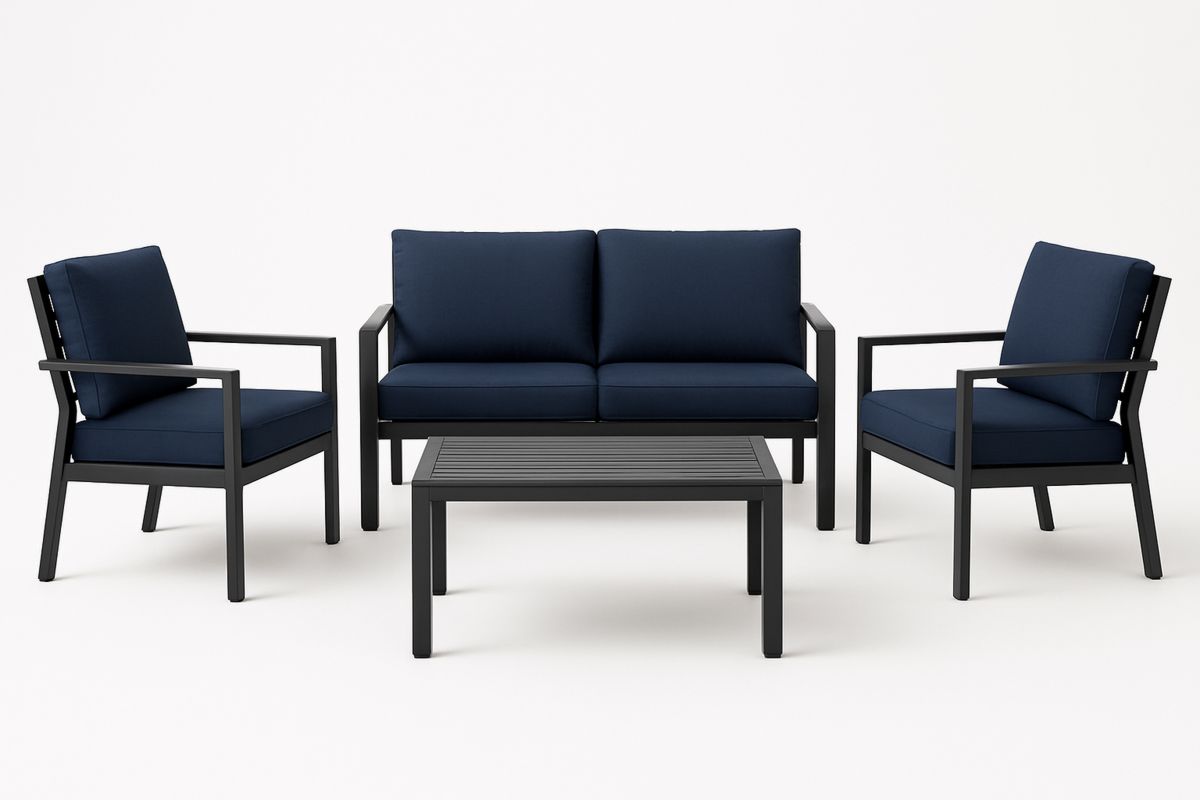 Utesofa sett aluminium mørk blå puter