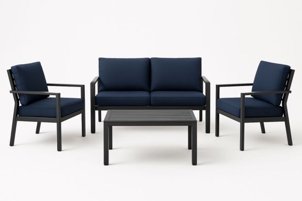 Utesofa sett aluminium mørk blå puter