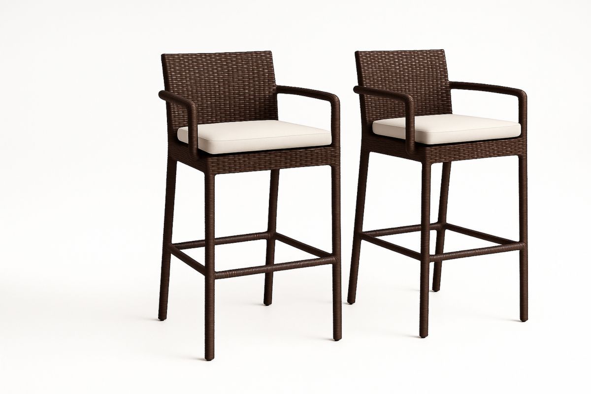 2 stk barkrakker i PE-rotting med polyesterputer brun/krem