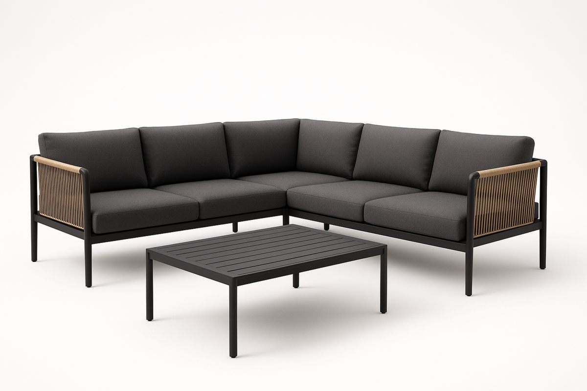 Hagesofa hjørnesett aluminium polyester mørkegrå 2 deler