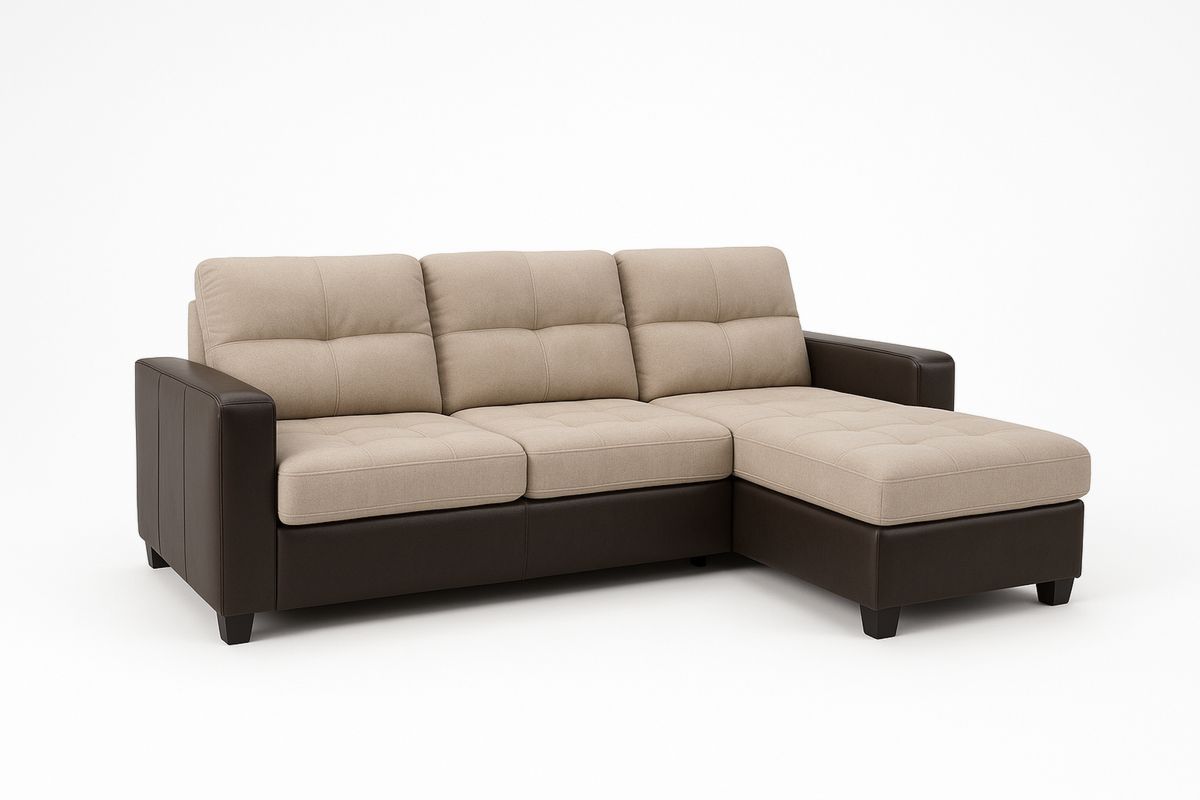 Hjørnesofa i stoff og kunstlær beige/brun 250x150x85 cm