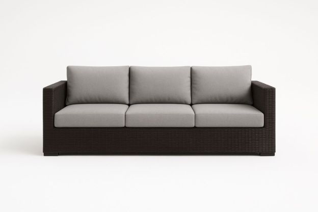 Utendørs 3-seters sofa i kunstrotting med grå polyesterputer