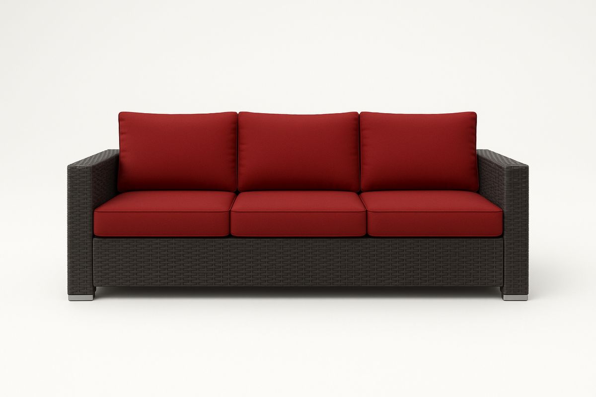 Utendørs 3-seter sofa i polyetylen med røde puter