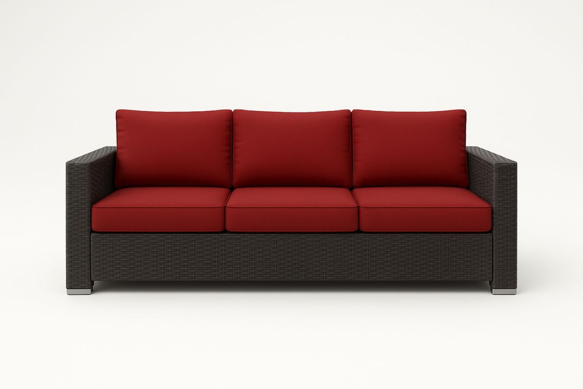 Utendørs 3-seter sofa i polyetylen med røde puter