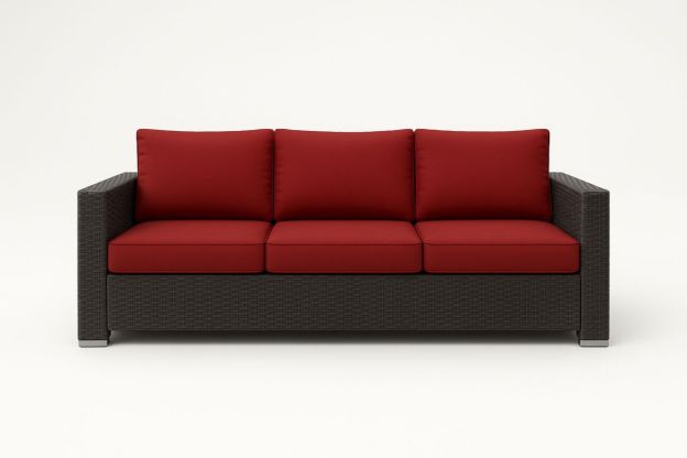 Utendørs 3-seter sofa i polyetylen med røde puter