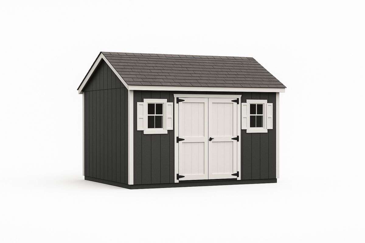 Hagebod i tre med malt overflate, grå og hvit