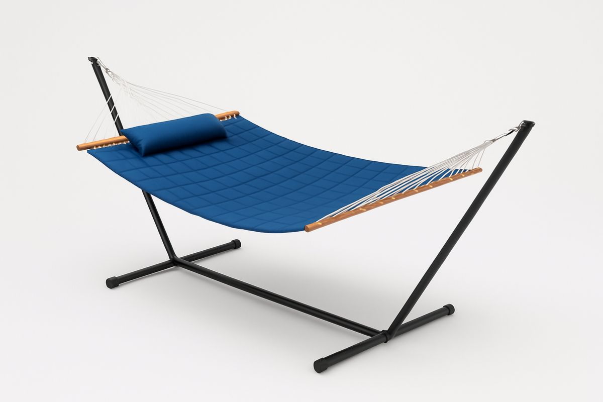 Hengekøye med stålramme og polyester blå 200 cm