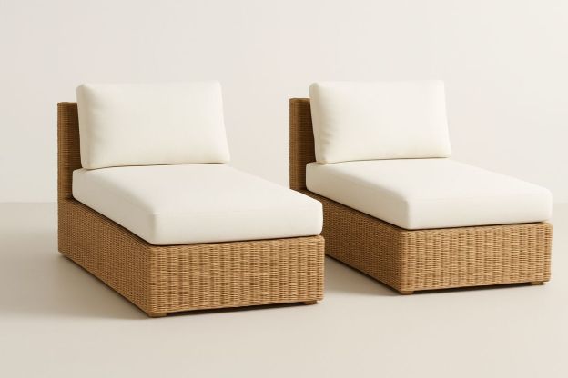 Utendørs kurv solseng sett (2 stk) polyester krem