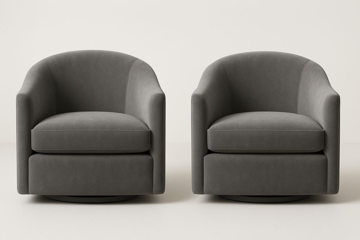 Grå fløyels lenestol med roterende funksjon, sett med 2
