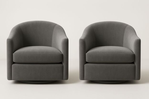 Grå fløyels lenestol med roterende funksjon, sett med 2