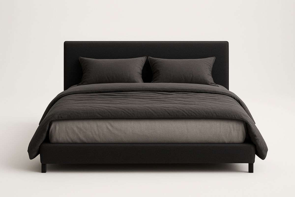 Dobbeltseng i tre/metall med polyester, svart 200x160 cm