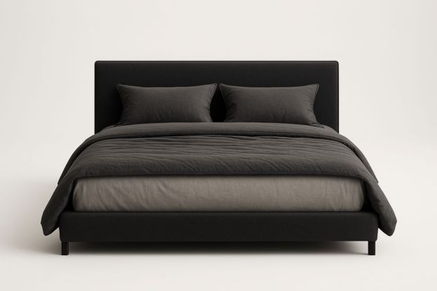 Dobbeltseng i tre/metall med polyester, svart 200x160 cm