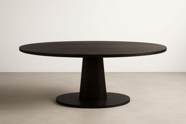 Rundt spisebord i heltre mørk eik