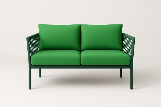 To-seters sofa metallstruktur polyesterstoff grønn