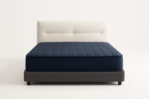 Polstret Dobbeltseng med Mørkeblå Madrass