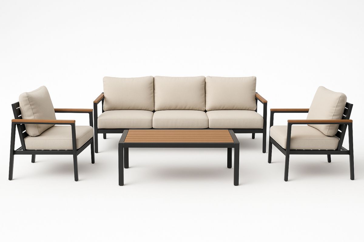 Utendørs hagesett stålramme polyesterputer beige/brunt