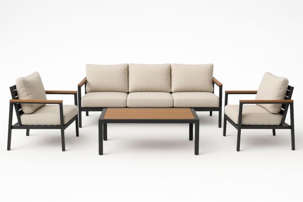 Utendørs hagesett stålramme polyesterputer beige/brunt