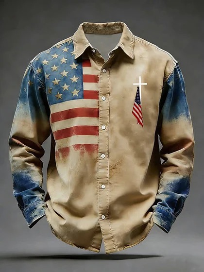 Men's Retro 250th Anniversary American Flag Long-Sleeve Shirt