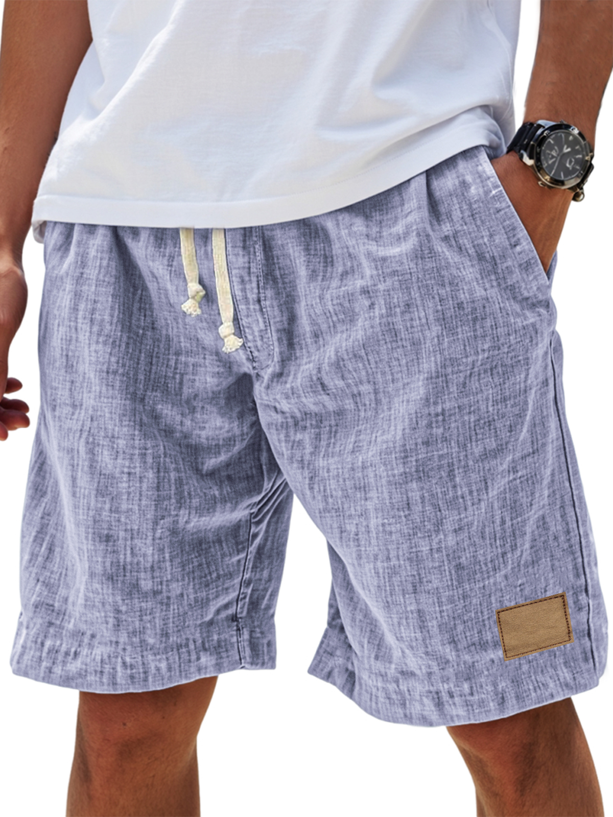 Men's Breathable Linen Embroidered Logo Loose Holiday Shorts