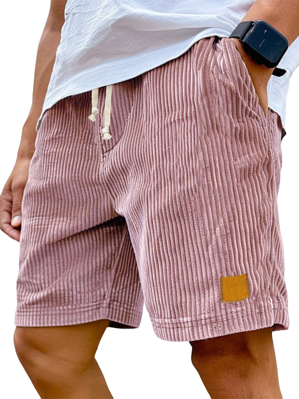 Men's Vintage Embroidered Logo Corduroy Stylish Lace-up Casual Shorts