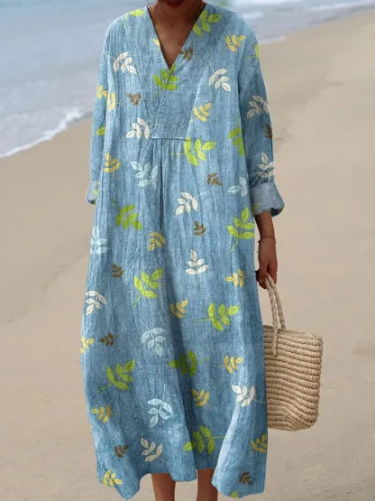 Women's Vintage Lovely Floral Art Print Cotton Dress