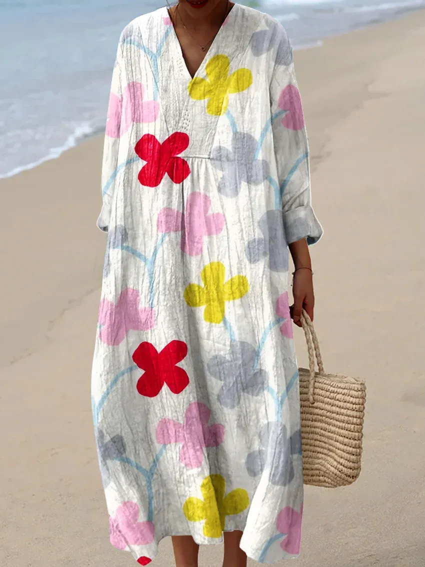 Women's Vintage Lovely Floral Art Print Cotton Dress