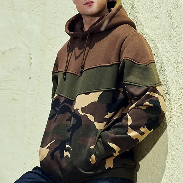 Men's Hoodie Army Patchwork Pocket Sports Fall Clothing 