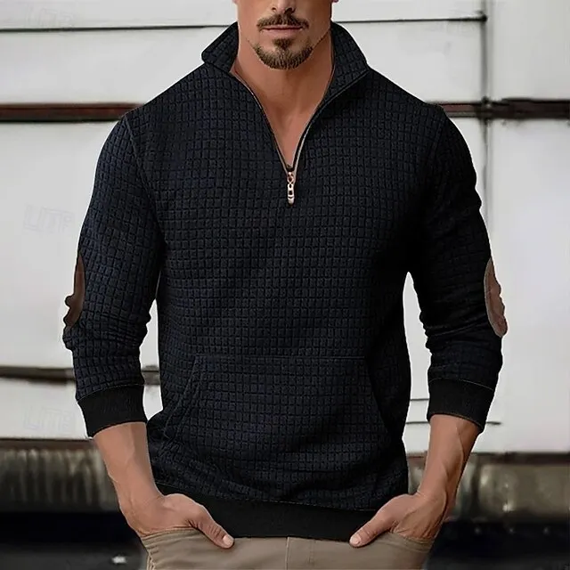 Men's Waffle Sweatshirt Sweatshirt Quarter Zip Sweatshirt