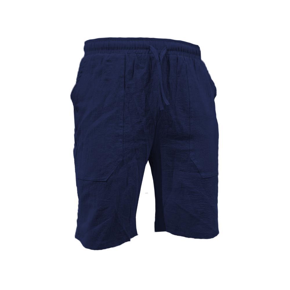 Men's summer cotton linen shorts draw rope elastic waist straight legs