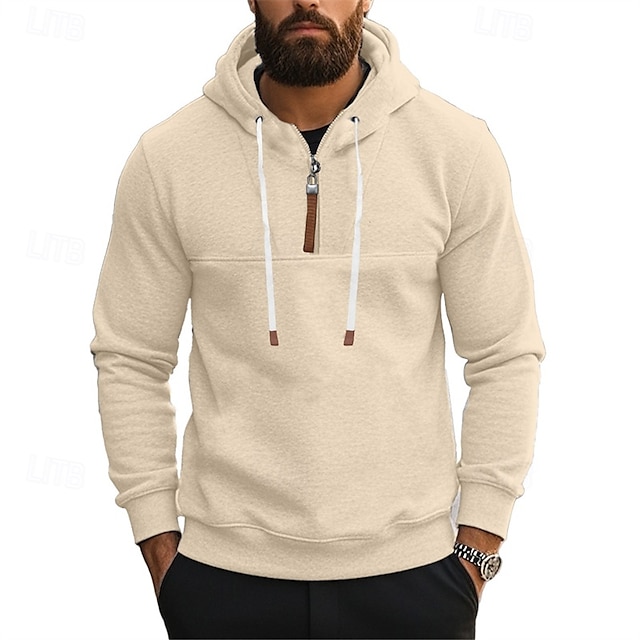 Men's Sweatshirt Quarter Zip Sweatshirt Apricot Drawstring Sports 