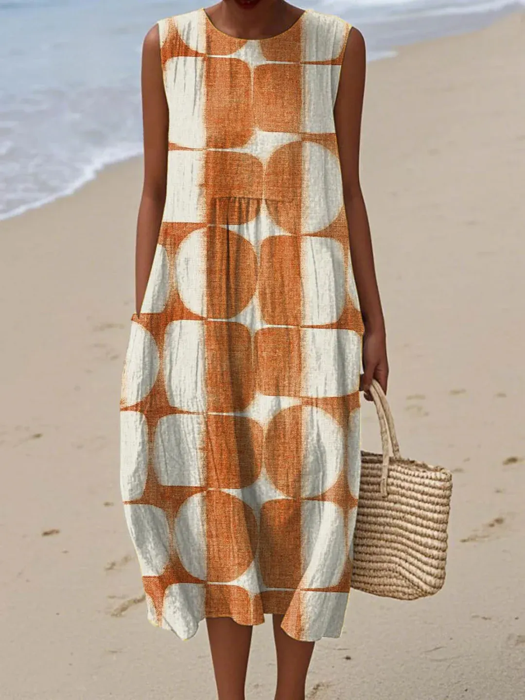 Women's Abstract Geometric Pattern Art Print Sleeveless Pocket Wrap Dress