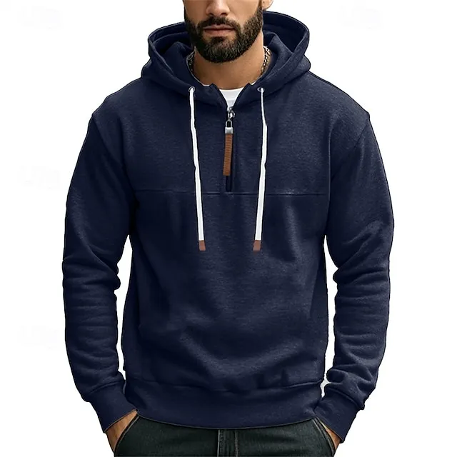Men's Sweatshirt Quarter Zip Sweatshirt Apricot Drawstring Sports 