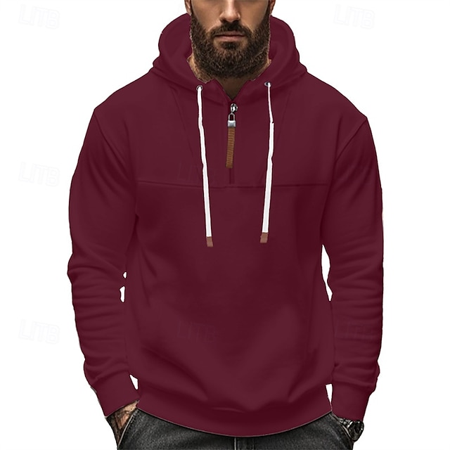 Men's Sweatshirt Quarter Zip Sweatshirt Apricot Drawstring Sports 