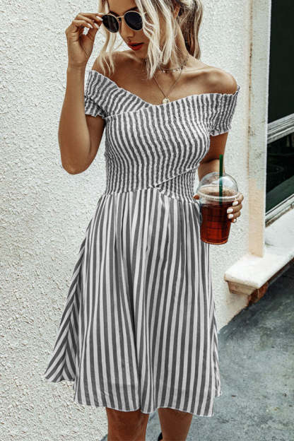 Fashion Short Sleeve Stripe Print Dress