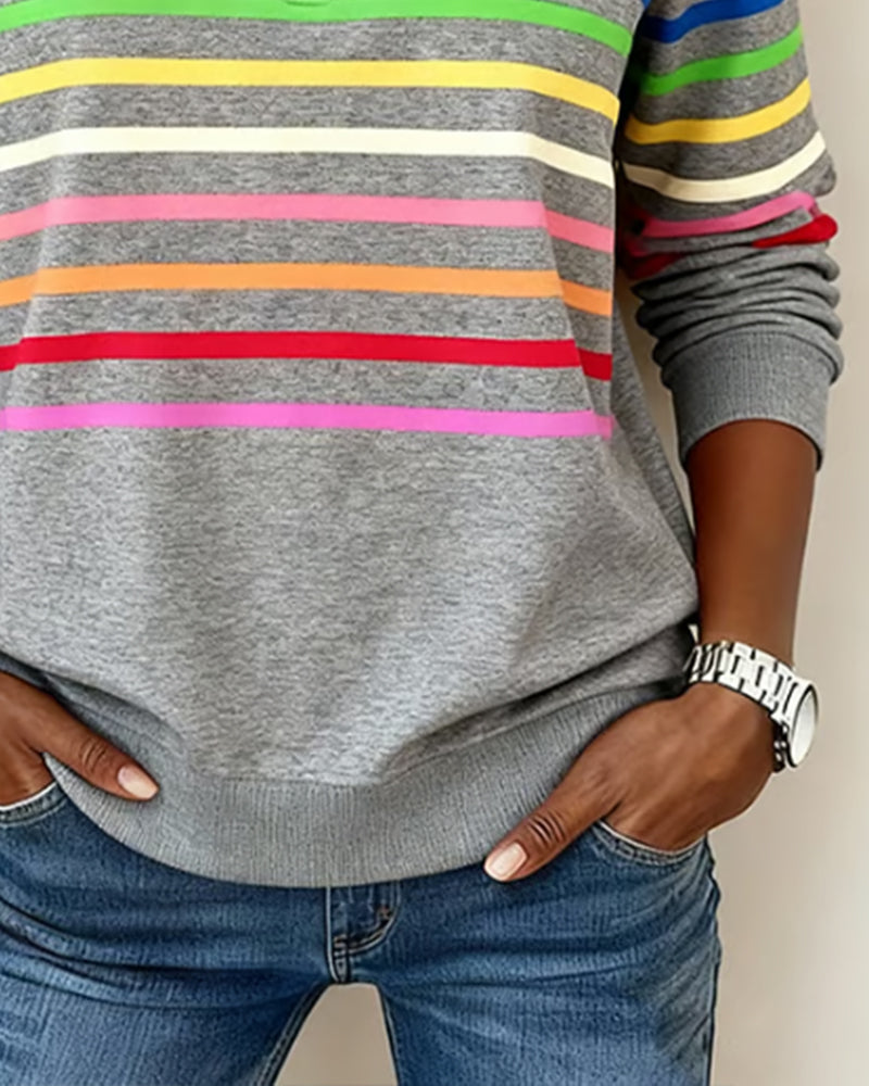 Mode Half-Zip Sweatshirt with Bold Rainbow Stripes